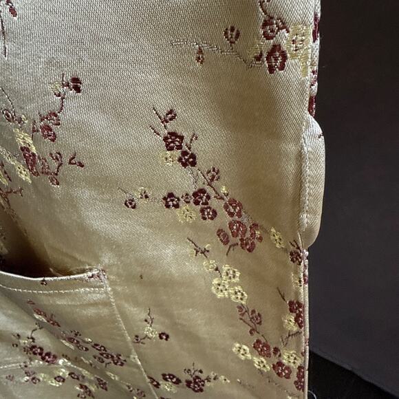 Vintage Asian Silk Satin Robe Jacket Gold Black Embroidered Floral Kimono Coat - Picture 5 of 10